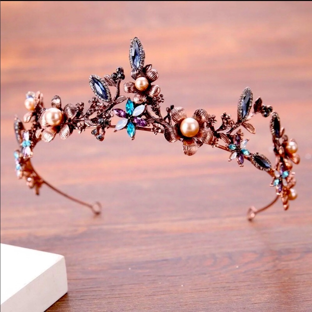 Rose Gold Jeweled Tiara With Colorful Crystals